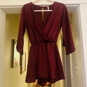 Extra Small Satin Burgundy Romper Dress